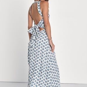 Lulus Flirty Fave Ivory Floral Print Tie-back Midi Dress White - Size S